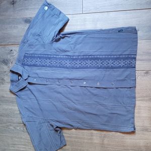 Kuhl casual men's size large blue button down organic cotton shirt
